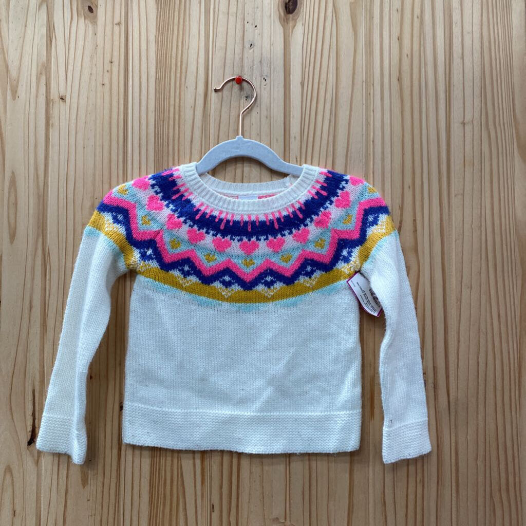 GIRLS OKIE DOKIE SWEATER IVORY/PINK/BLUE 2T