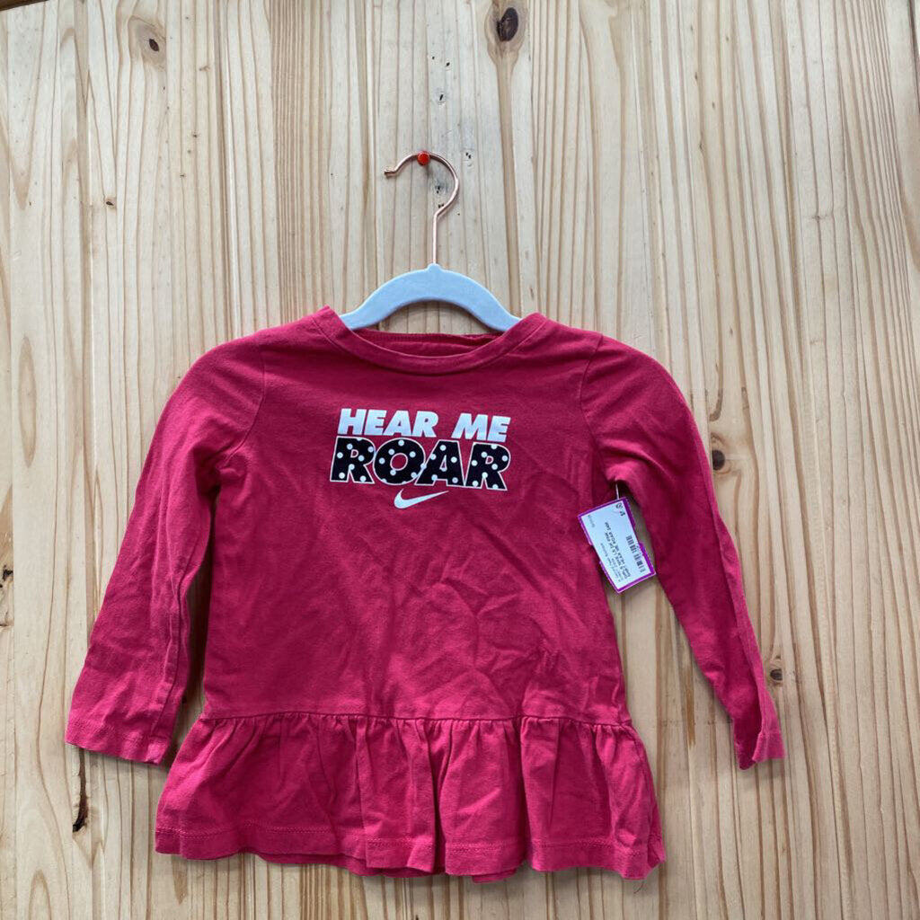 GIRLS NIKE LS DK PINK SHIRT HEAR ME ROAR 24M