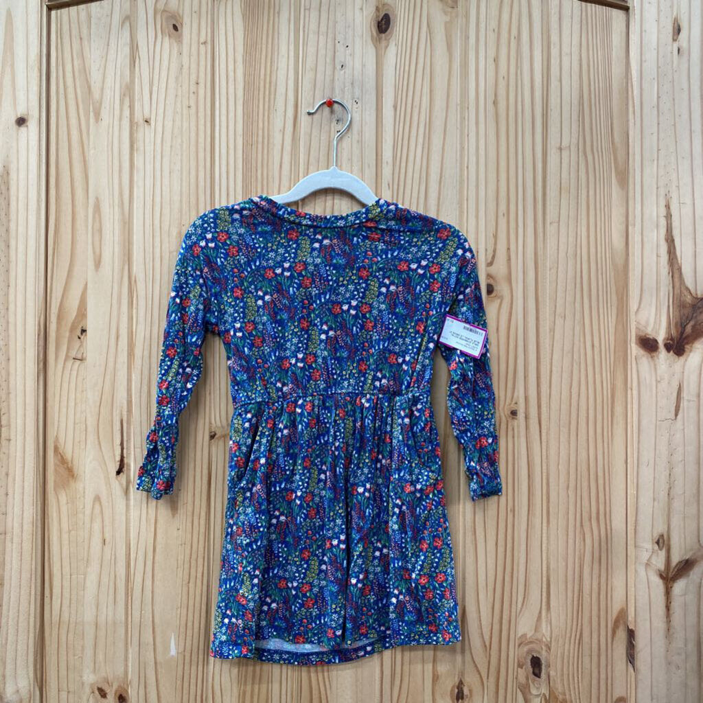GIRLS GYMBOREE ROYAL BLUE FLORAL LS DRESS 3T