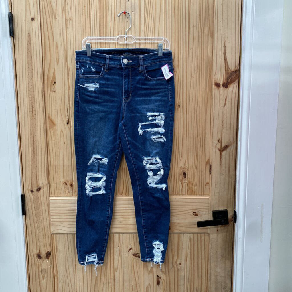 WOMENS AMERICAN EAGLE DK DENIM DIST. JEANS 10 REGULAR