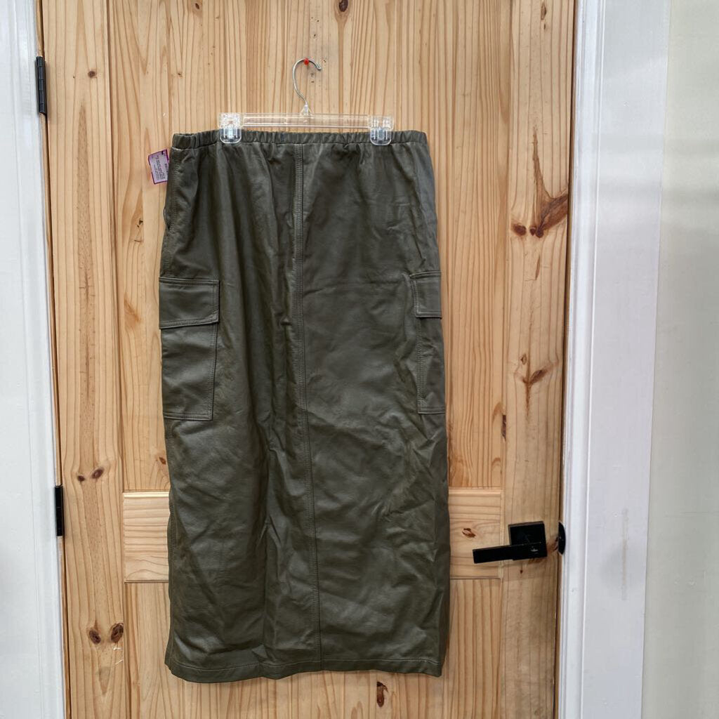 WOMENS INDIGO RISING DK OLIVE GREEN LEATHER SKIRT XL NWT