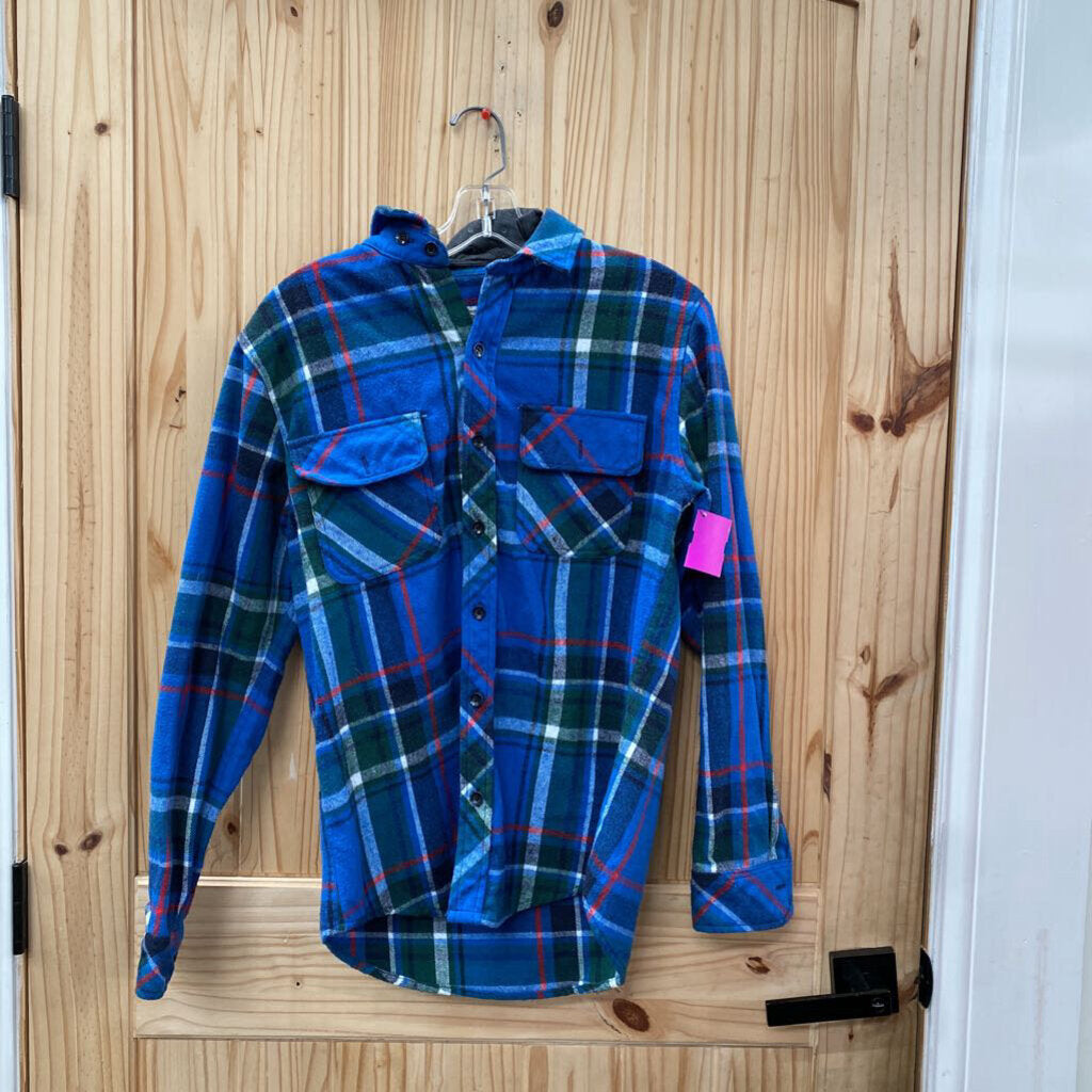 BOYS FREE PLANET BLUE PLAID LS SHIRT M 16/18