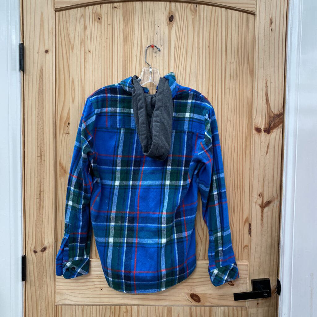 BOYS FREE PLANET BLUE PLAID LS SHIRT M 16/18
