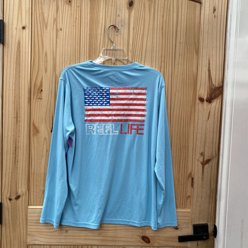 MENS REBEL LIFE LS SKY BLUE SHIRT W/FLAG M