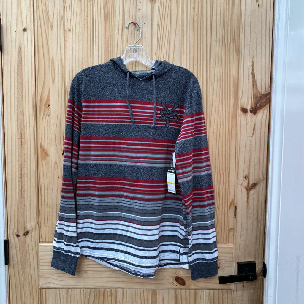 MENS ZOO YORK LS HOODED SHIRT GREY/WINE/WHITE M NWT