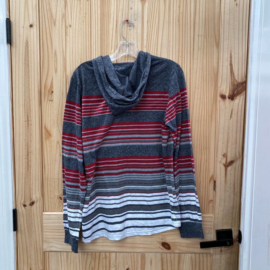 MENS ZOO YORK LS HOODED SHIRT GREY/WINE/WHITE M NWT