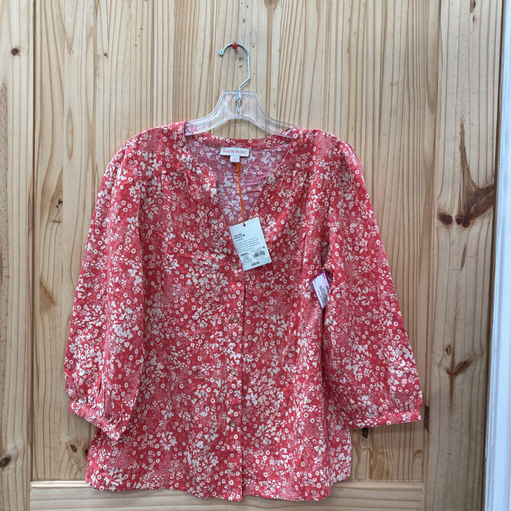 WOMENS KNOX ROSE CORAL TOP W/WHITE FLOWERS S NWT