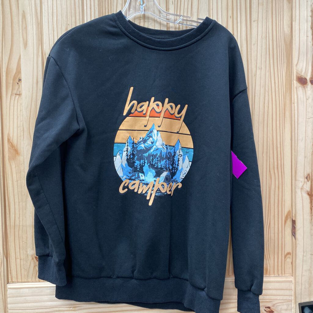 WOMENS SHEIN HAPPY CAMPER BLK SWEATSHIRT M
