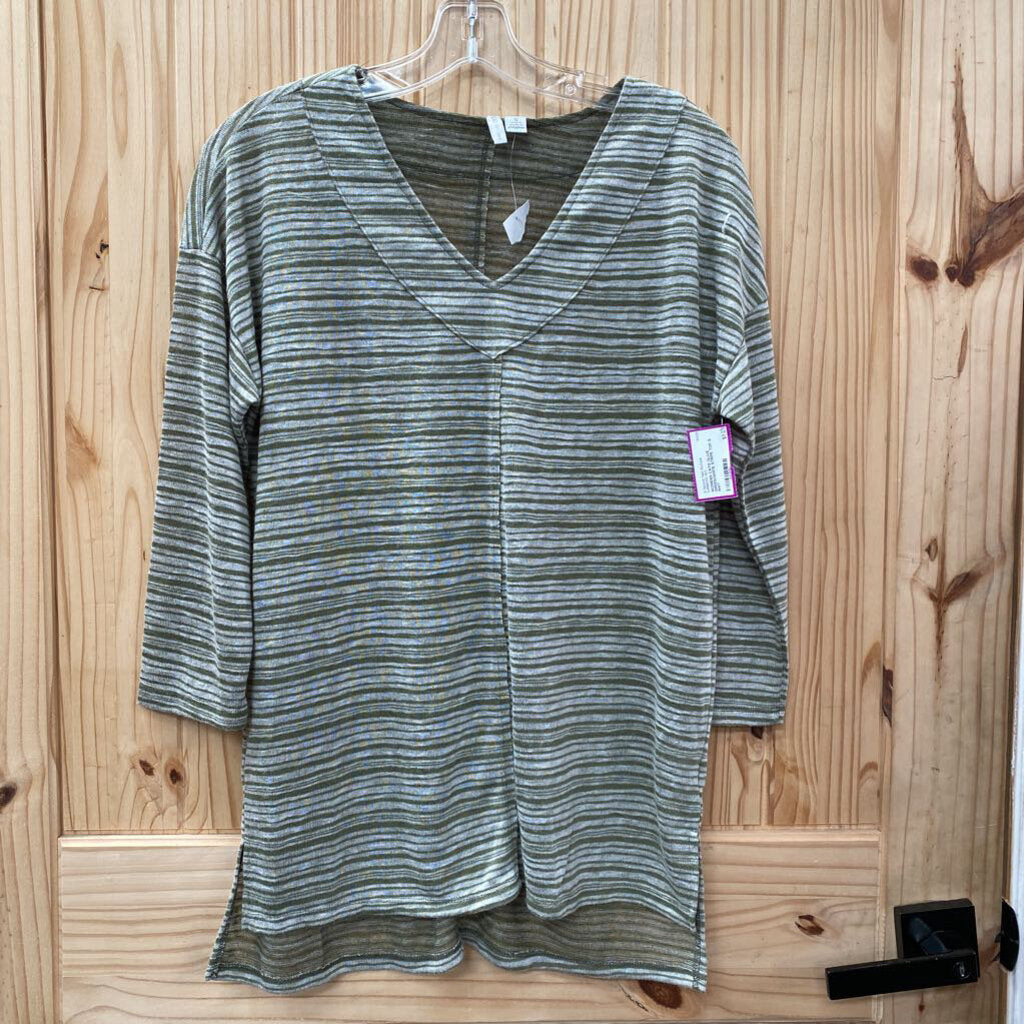 WOMENS CATO OLIVE GREEN/WHITE STRIPE TOP S NWT