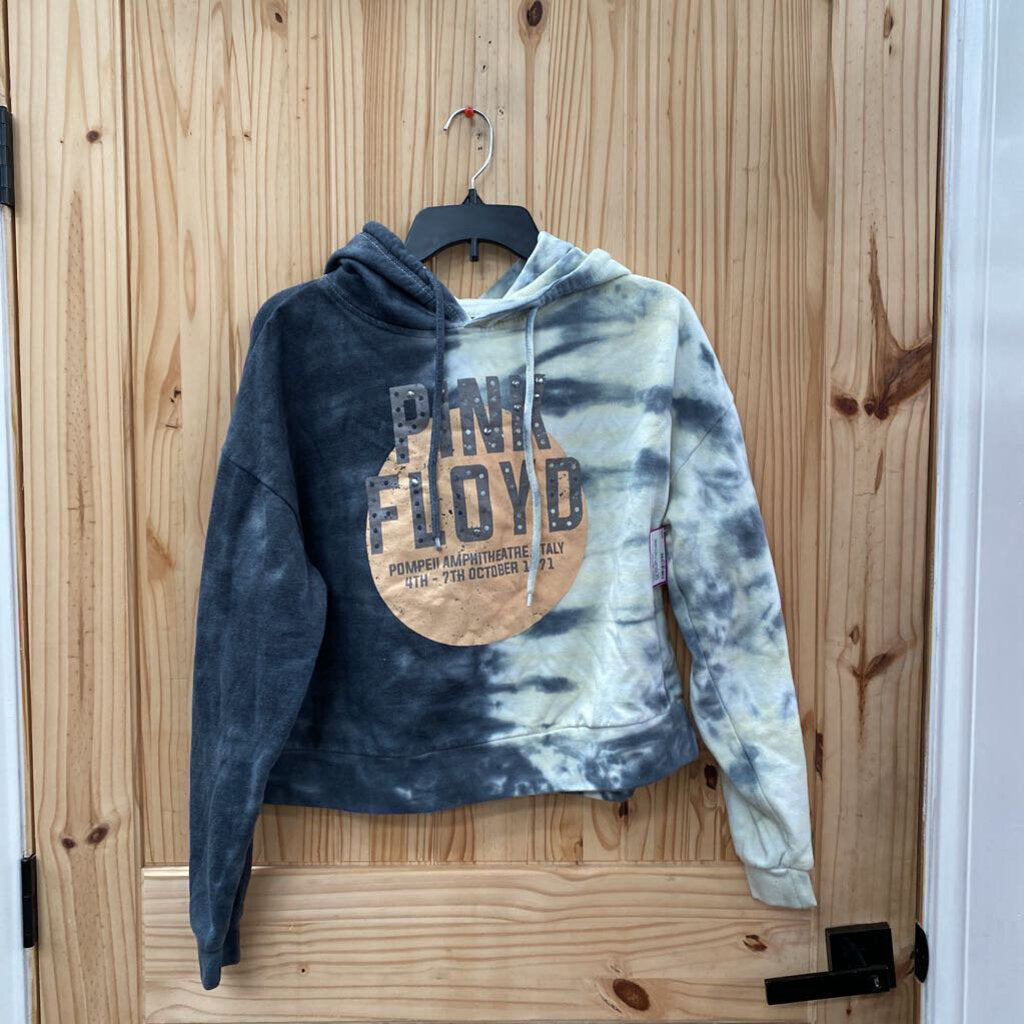 WOMENS PINK FLOYD CROP TOP HOODIE LT YELLOW/DK GREY L