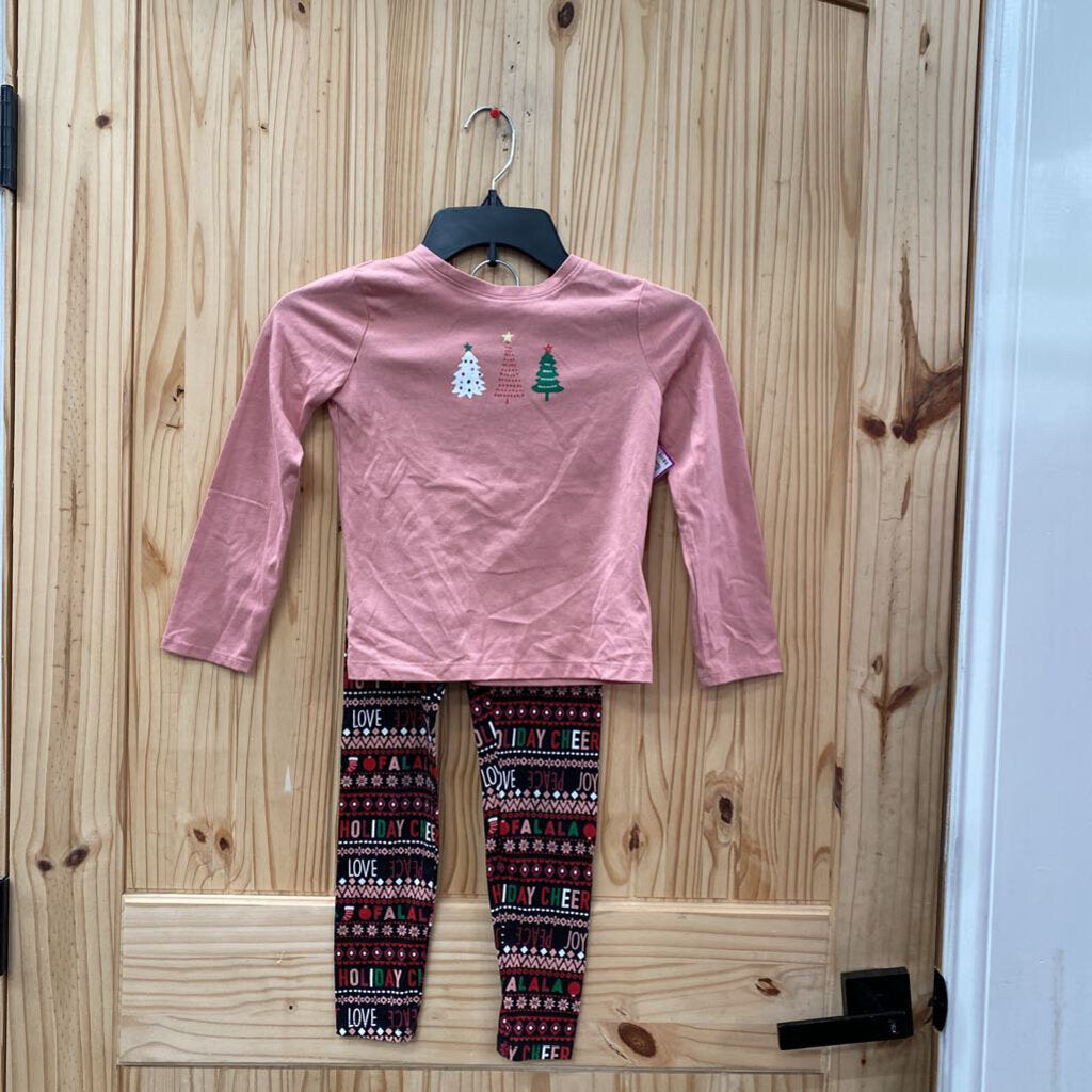 GIRLS HOLIDAY TIME 2PC SET MAUVE/BLK CHRISTMAS THEME S 6/6X