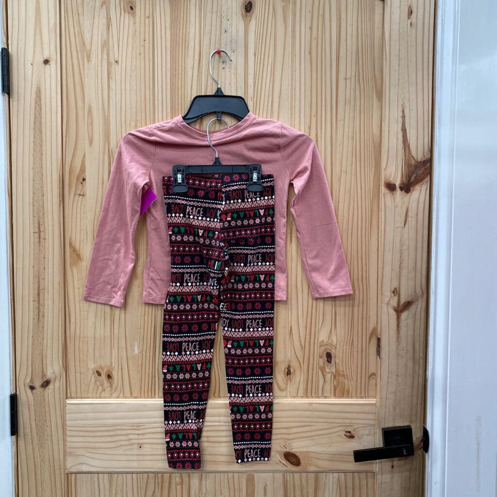 GIRLS HOLIDAY TIME 2PC SET MAUVE/BLK CHRISTMAS THEME S 6/6X