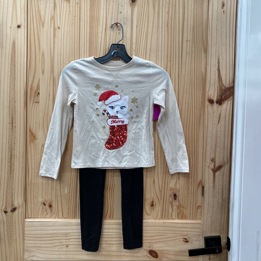 GIRLS WONDER NATION 2PC SET BLK/TAUPE W/KITTEN MERRY S 6/6X