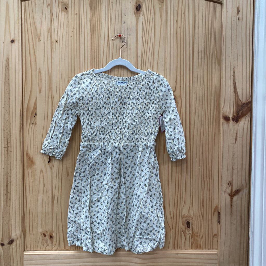 GIRLS OLD NAVY LS DRESS IVORY/GOLD/BLK S 6/7