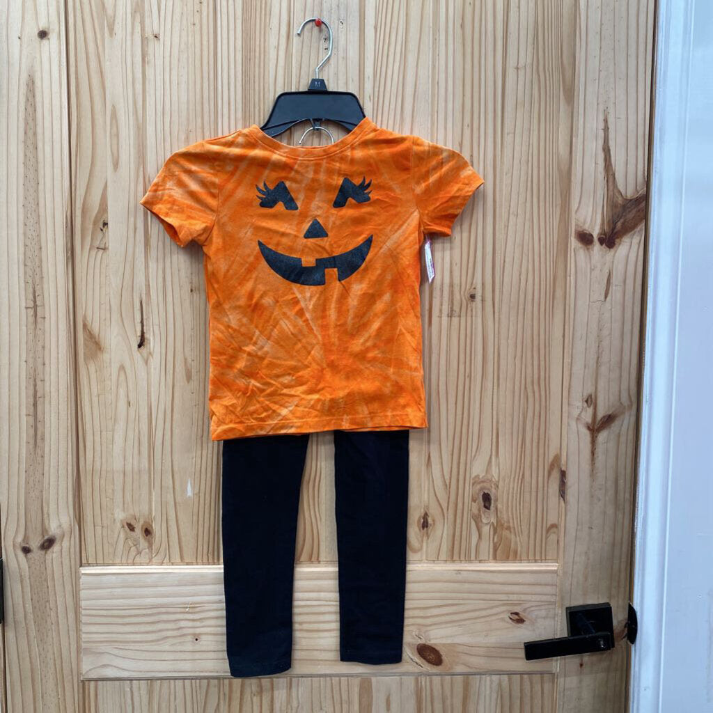 GIRLS WONDER NATION 2PC SET ORANGE/BLK W/PUMPKIN FACE S 6/6X