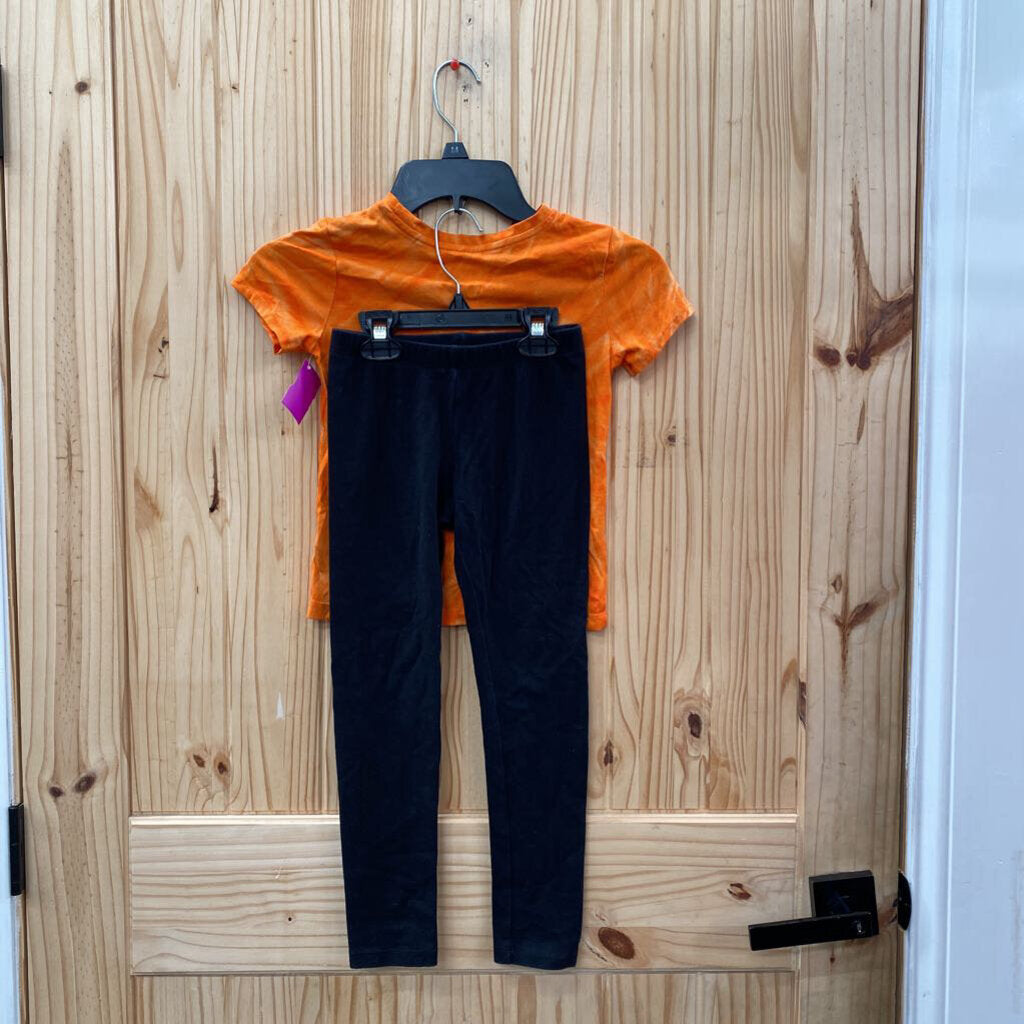 GIRLS WONDER NATION 2PC SET ORANGE/BLK W/PUMPKIN FACE S 6/6X