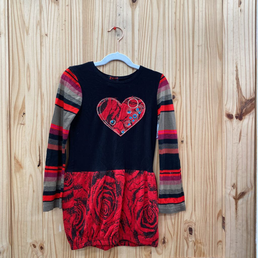 GIRLS ZAZA COUTURE RED/BLK DRESS W/HEART 6