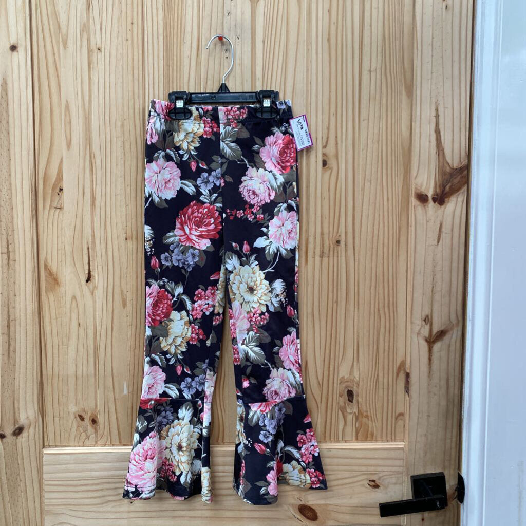 GIRLS BLK FLORAL FLARE PANTS 120 5
