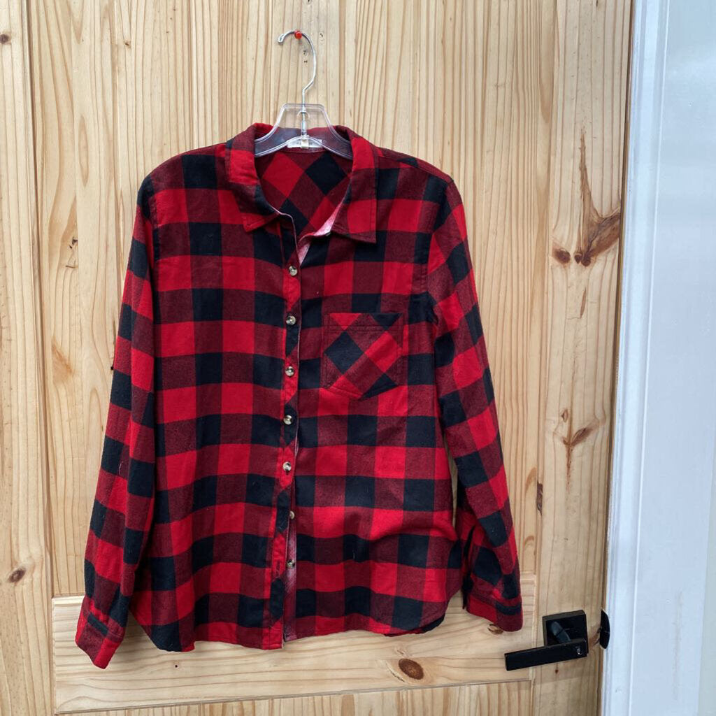 WOMENS MAURICES LS PLAID SHIRT RED/BLK L