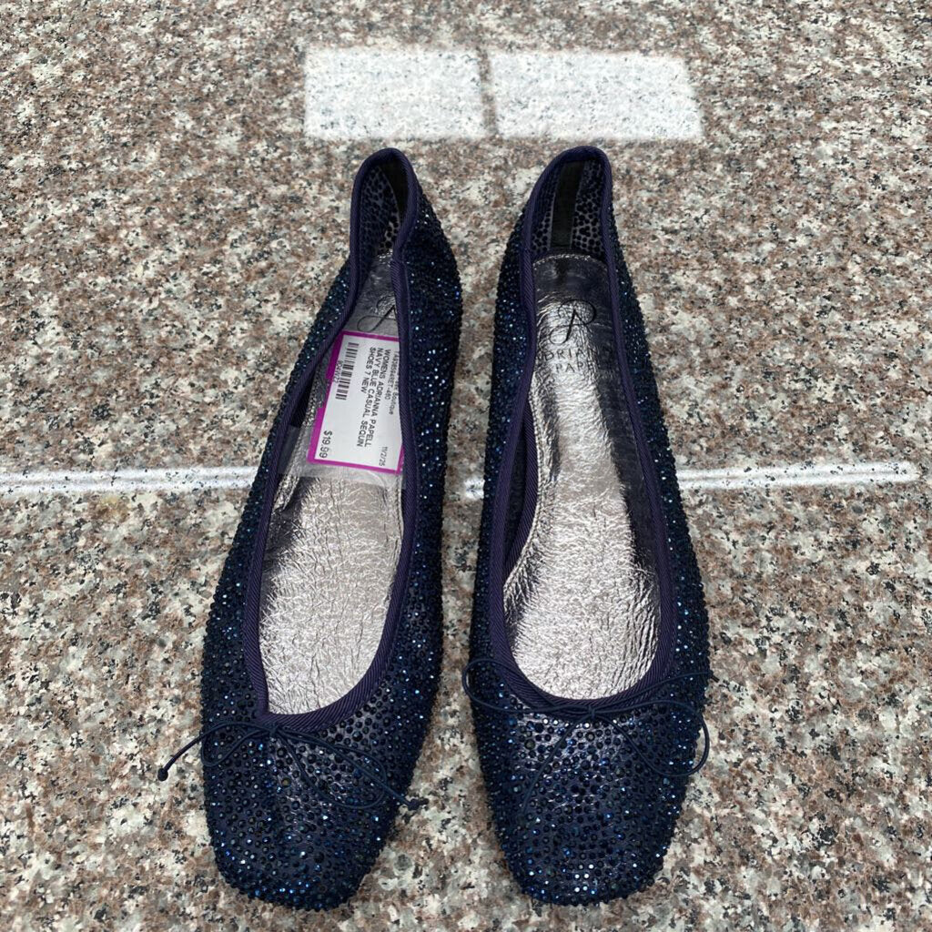 WOMENS ADRIANNA PAPELL NAVY BLUE CASUAL SEQUIN SHOES 7 NEW