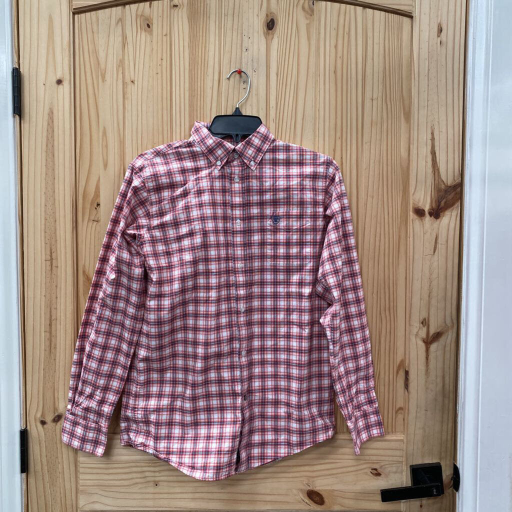 BOYS ARIAT PRO RED/WHITE/BLUE BUTTON UP LS SHIRT XL 18