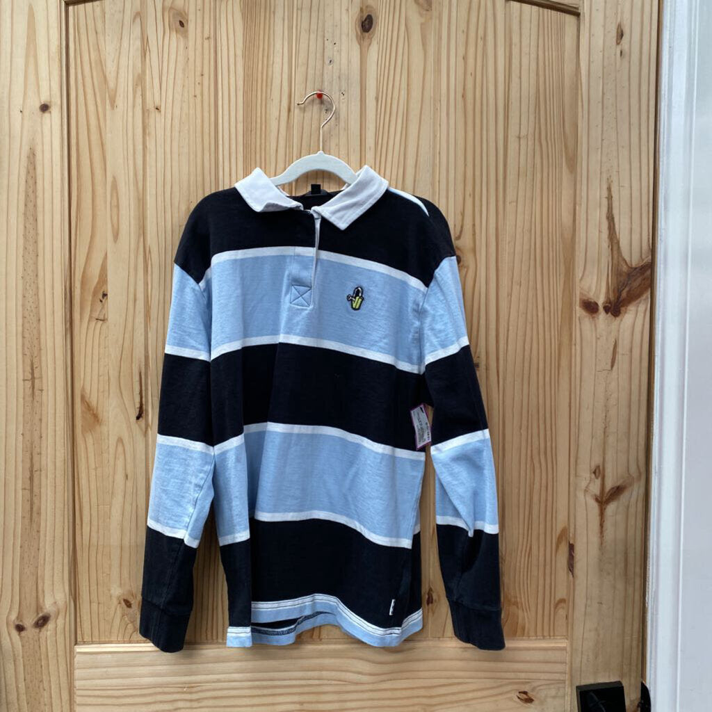 WOMENS VANS LS SHIRT BLK/WHITE/SKY BLUE STRIPE XS