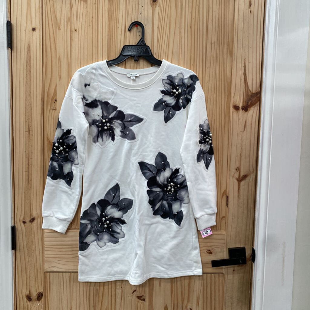 WOMENS STELLAS SWEATER DRESS WHITE W/BLK FLOWERS XS