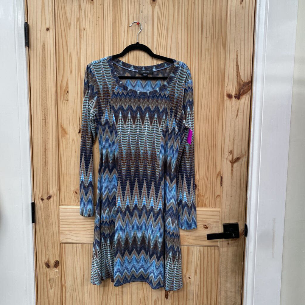 WOMENS KAREN KANE LS DRESS TEAL/NAVY BLUE/BROWN XL