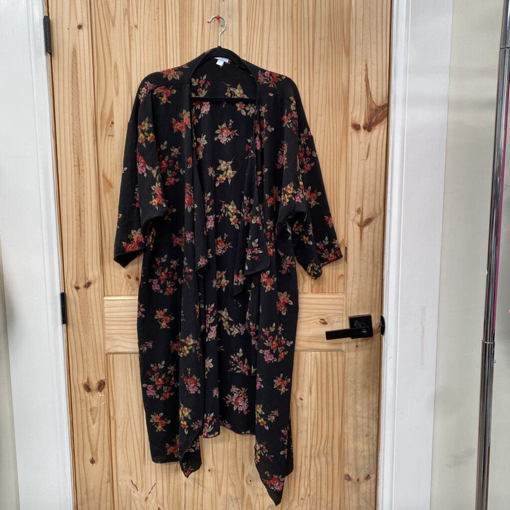 WOMENS LULAROE BLK FLORAL CARDIGAN L