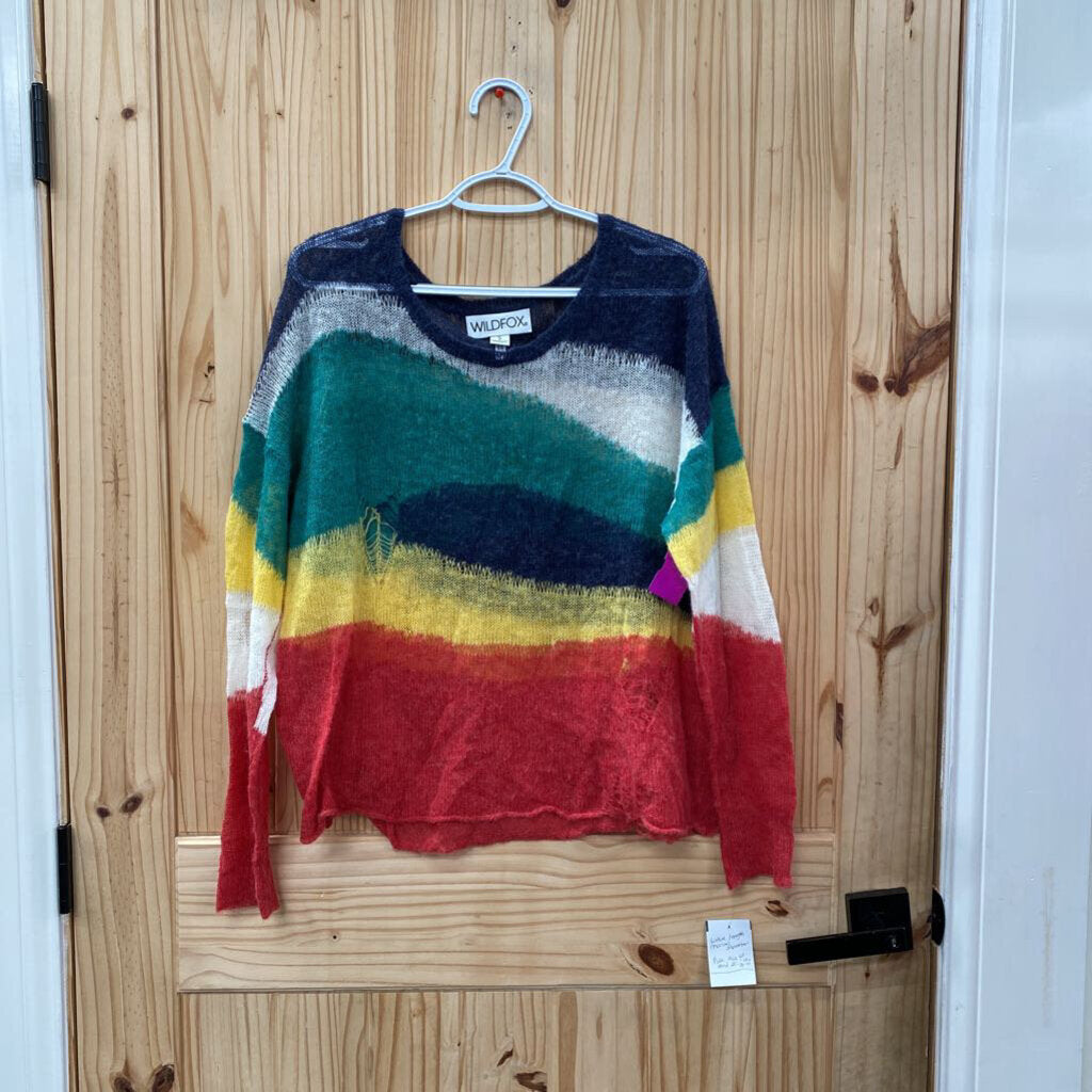 WOMENS WILDFOX SHEER SWEATER NAVYY BLUE/WHITE/GREEN/RED S NWT