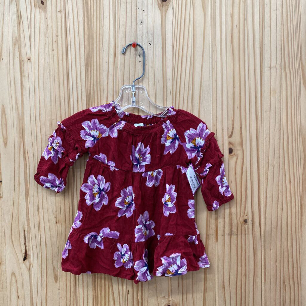 GIRLS OLD NAVY WINE FLORAL DRESS 3/6M