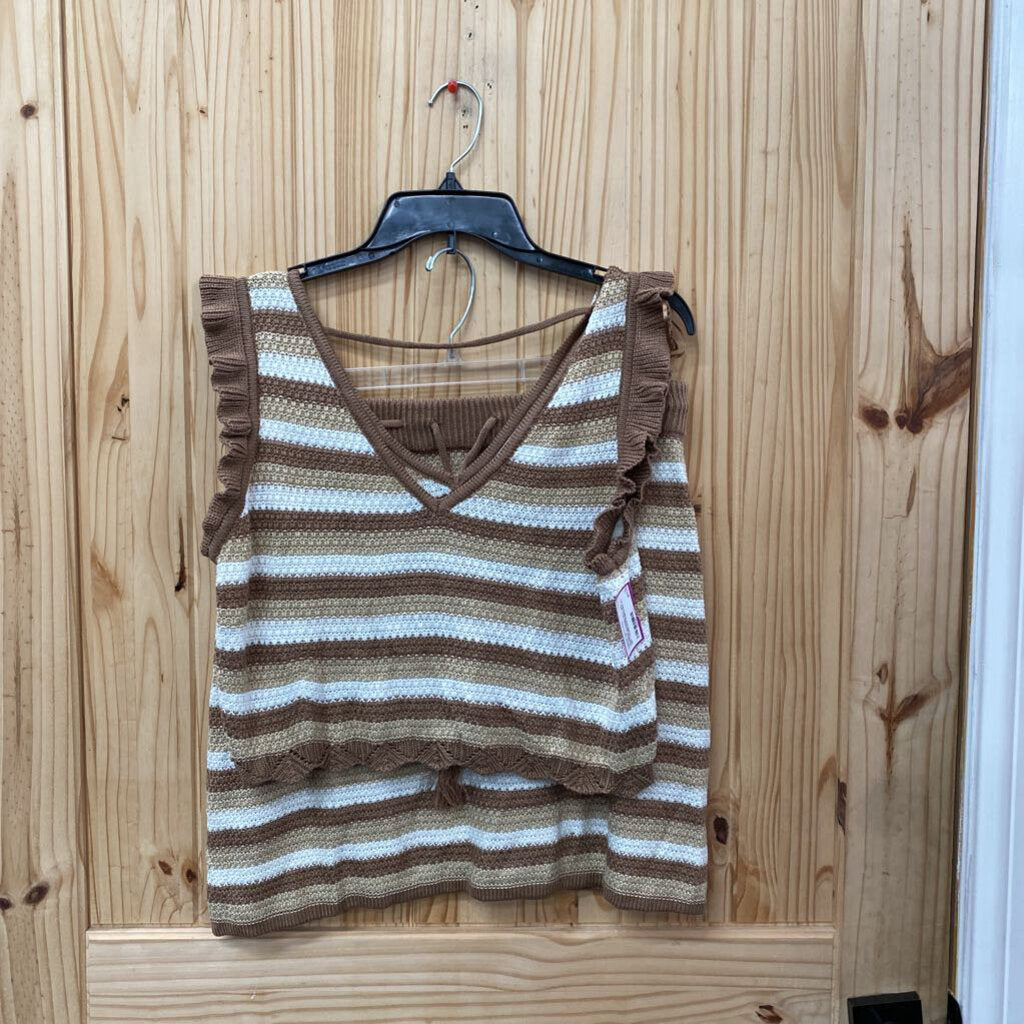 WOMENS MADDEN NYC 2PC SET TAUPE/WHITE/BROWN XL