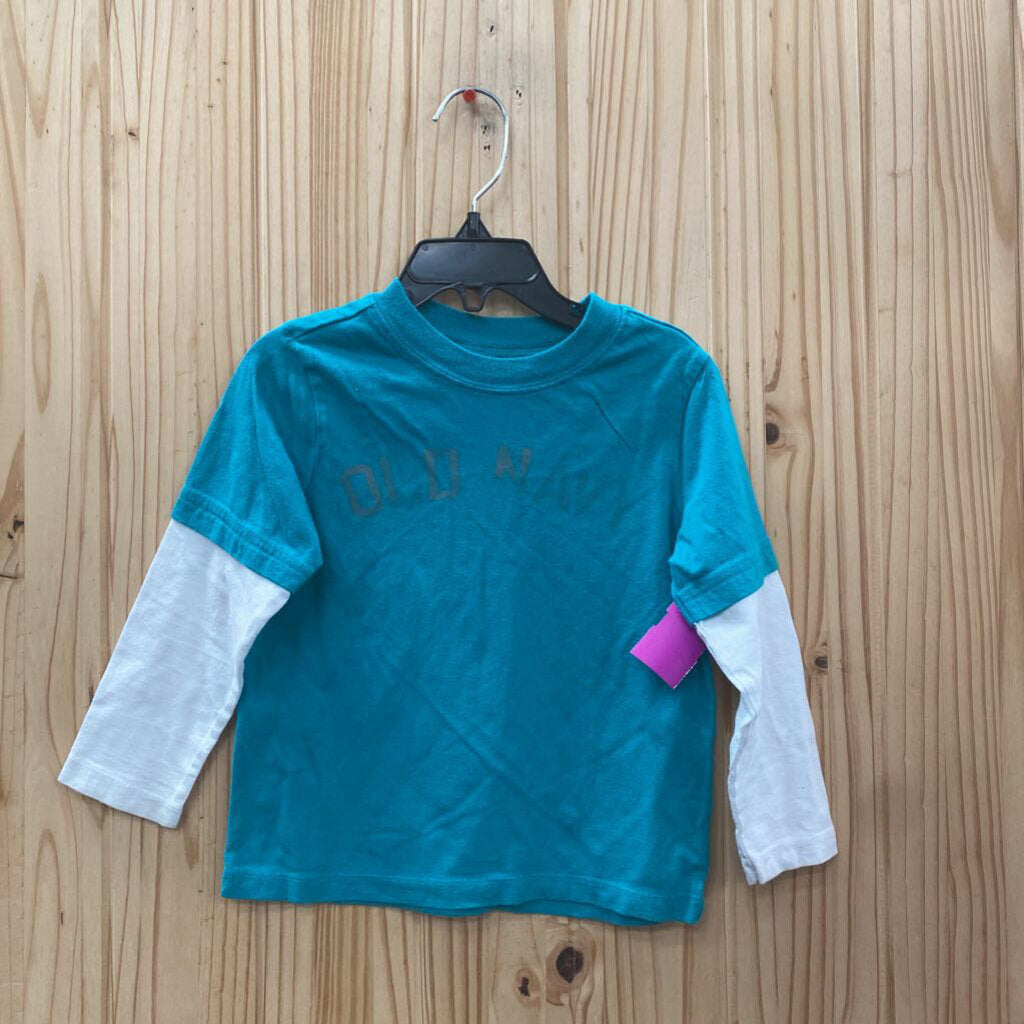 BOYS OLD NAVY TEAL/WHITE LS SHIRT 3T