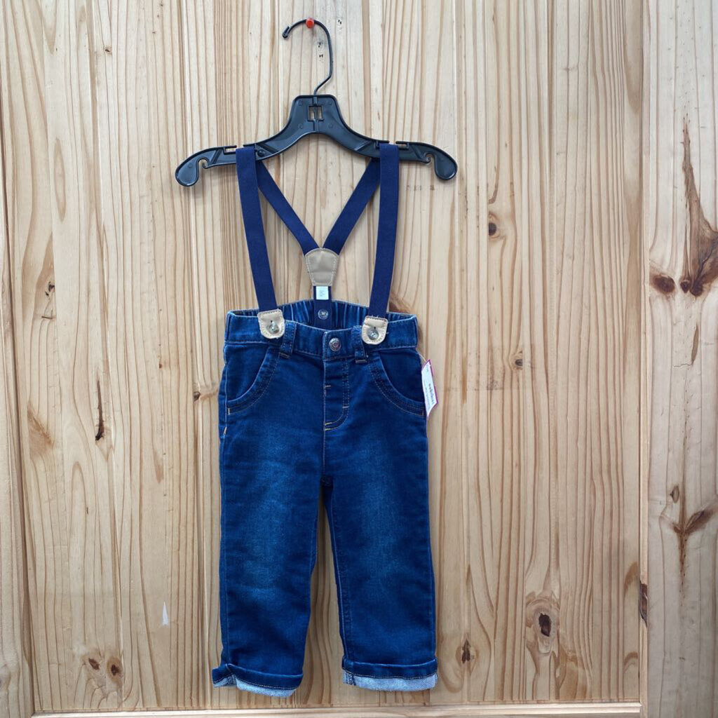 BOYS CAT & JACK DENIM SUSPENDERS 6/9M