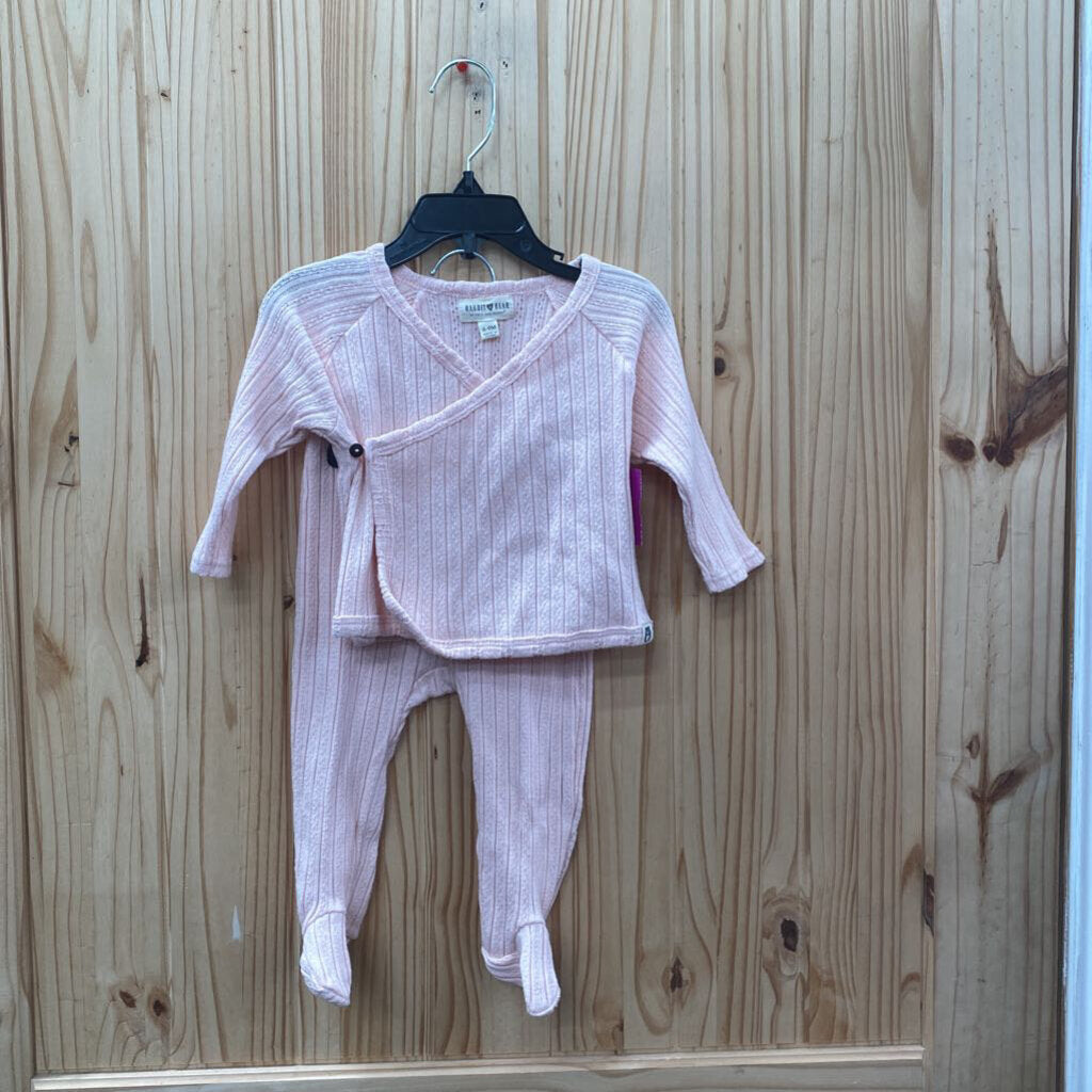 GIRLS RABBIT + BEAR 2PC LT PINK 6/9M
