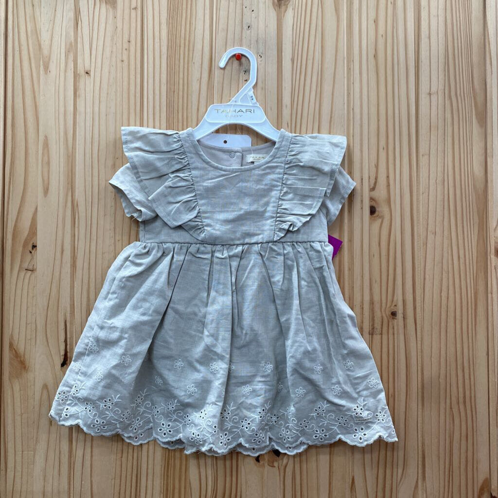 GIRLS TAHARI BABY BEIGE DRESS W/BOWS 18M NWT