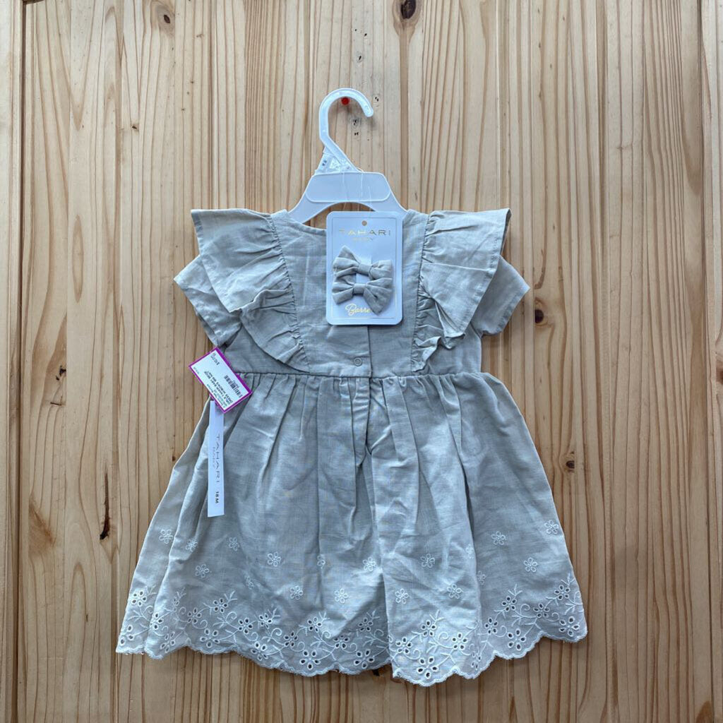 GIRLS TAHARI BABY BEIGE DRESS W/BOWS 18M NWT