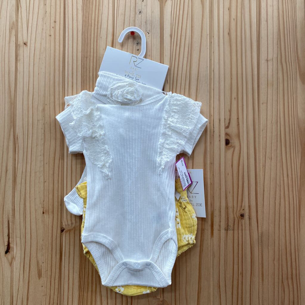 GIRLS RACHEL ZOE 4PC SET WHITE/YELLOW W/FLOWERS 12M NWT