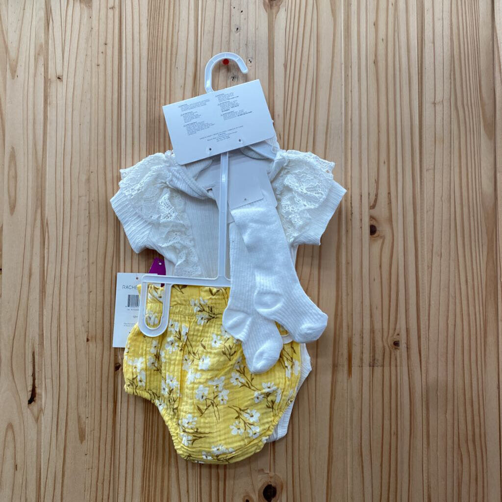 GIRLS RACHEL ZOE 4PC SET WHITE/YELLOW W/FLOWERS 12M NWT