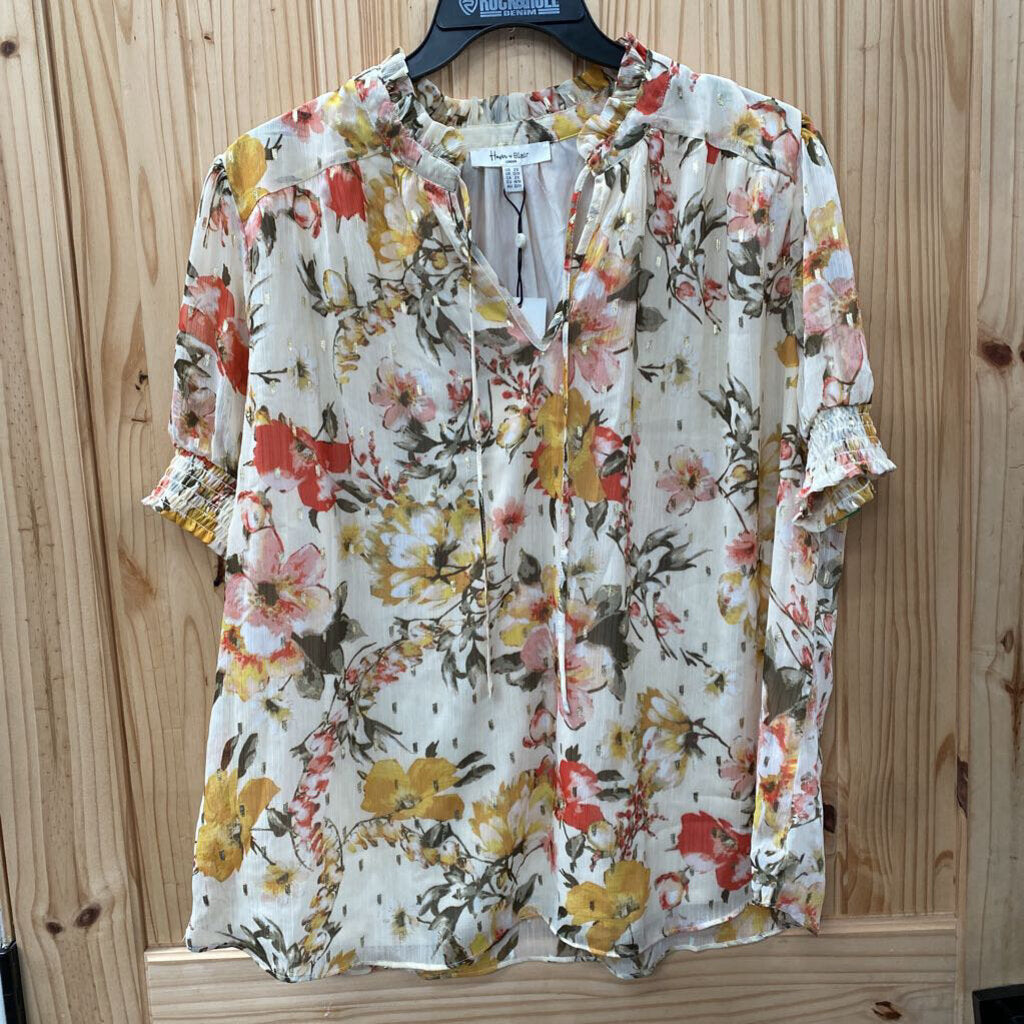WOMENS HAVEN & BLAIR IVORY FLORAL CASUAL TOP 2X NWT
