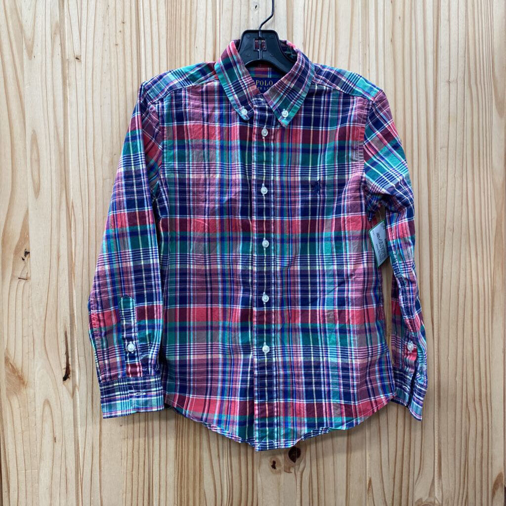 BOYS POLO RALPH LAUREN LS PLAID BUTTON UP SHIRT RED/GREEN/BLUE 6