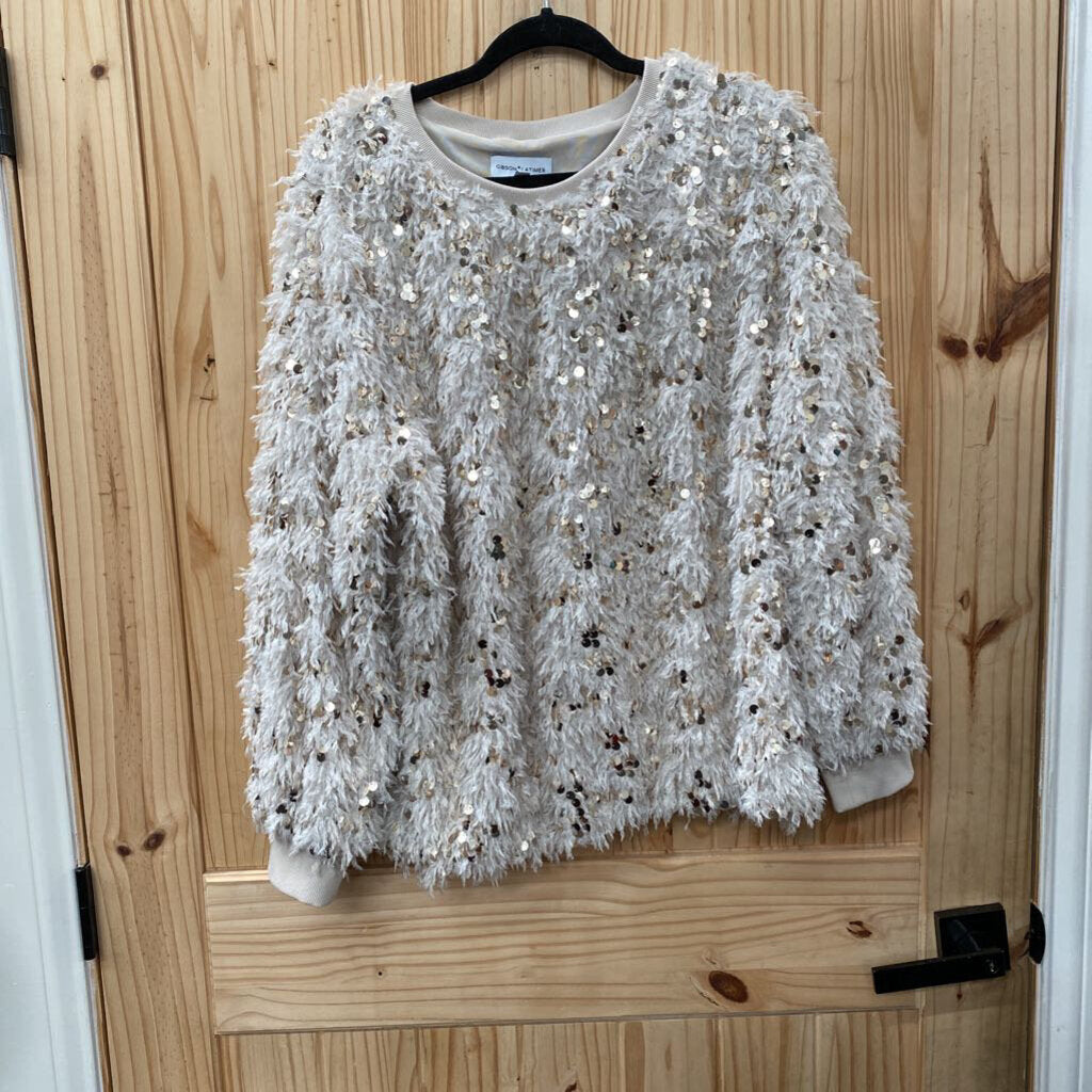 WOMENS GIBSON LATIMER BEIGE SEQUIN SWEATER XXL