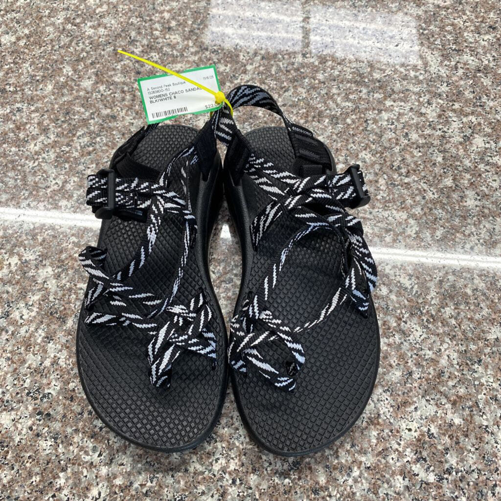 WOMENS CHACO SANDALS BLK/WHITE 8