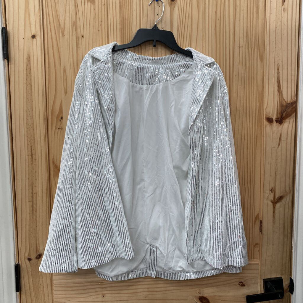 WOMENS SILVER SEQUIN CASUAL BLAZER XL