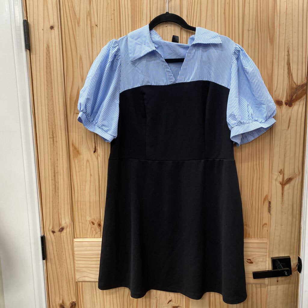 WOMENS SHEIN CASUAL DRESS LINEN/WHITE STRIPE W/BLK 2XL