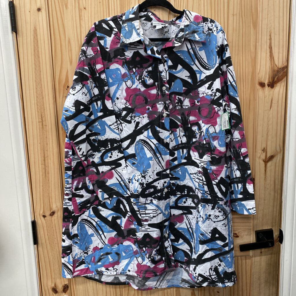 WOMENS FASHION NOVA CASUAL DRESS WHITE/BLK/FUSHIA 2X