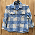 GIRLS PLAID SHACKET LT TEAL/WHITE L 10/12