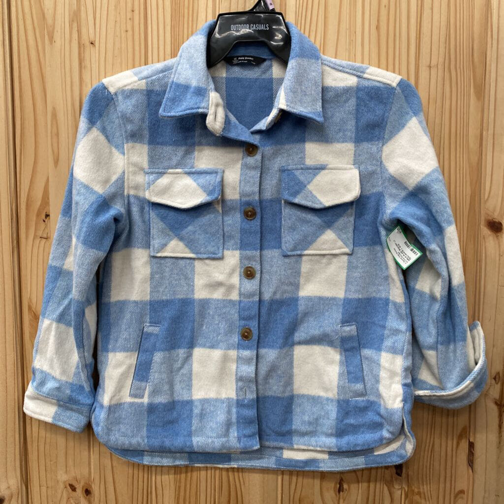 GIRLS PLAID SHACKET LT TEAL/WHITE L 10/12
