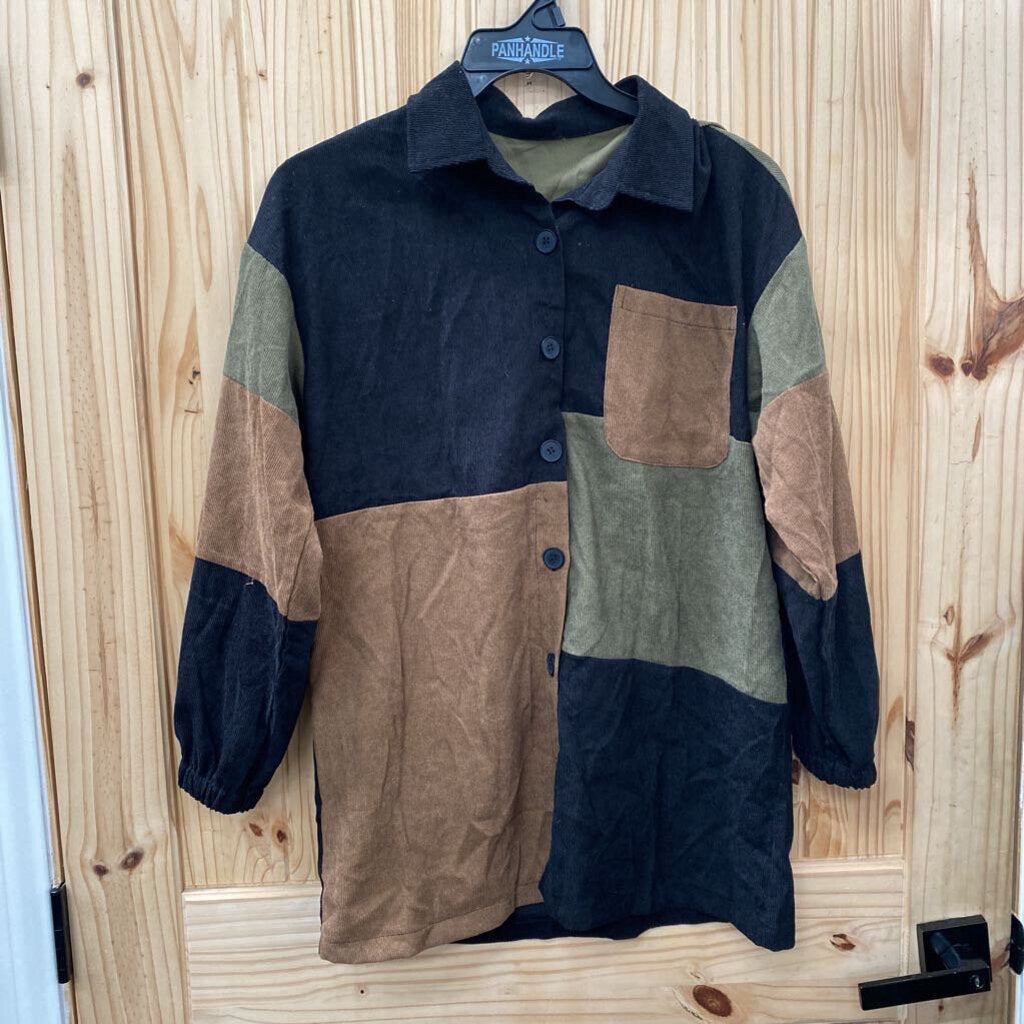 WOMENS SHEIN OLIVE GREEN/BLK SHIRT S