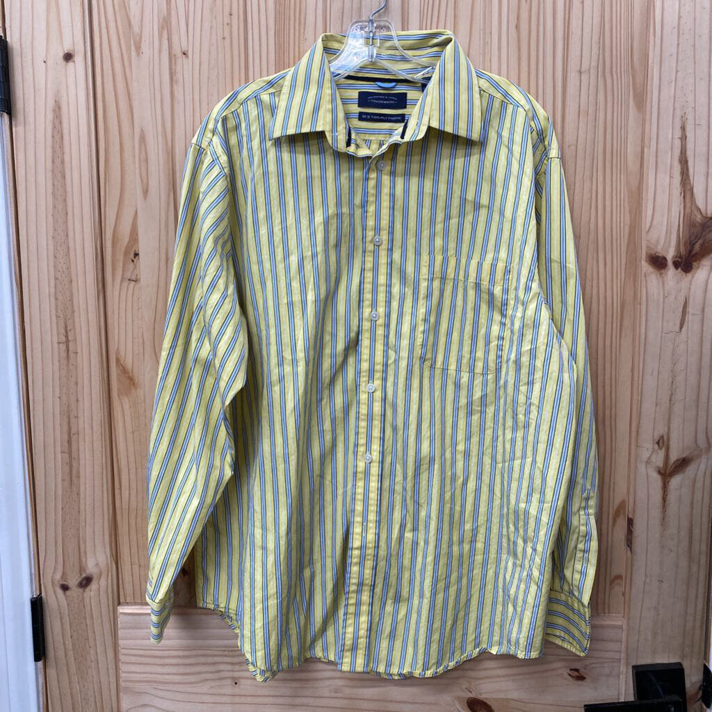 MENS ROUND TREE & YORKE YELLOW PINSTRIPE BUTTON UP SHIRT L